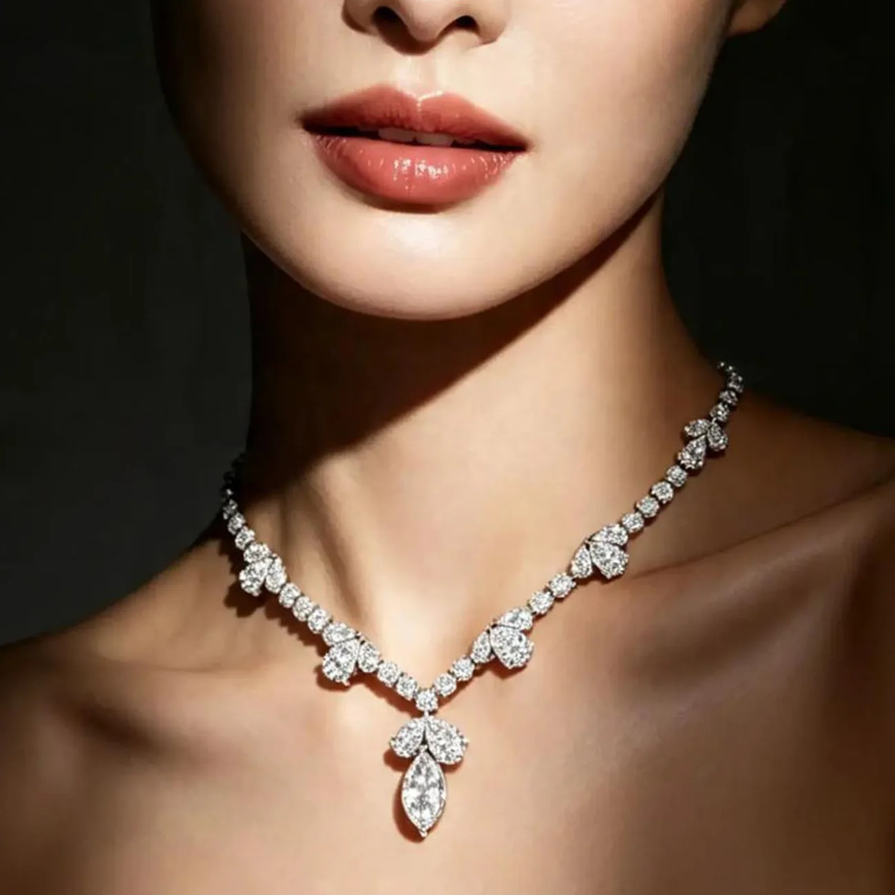 Diamond Pear Cluster Necklace