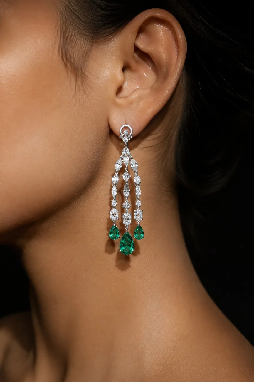 Emerald & Diamond Cascade Earrings